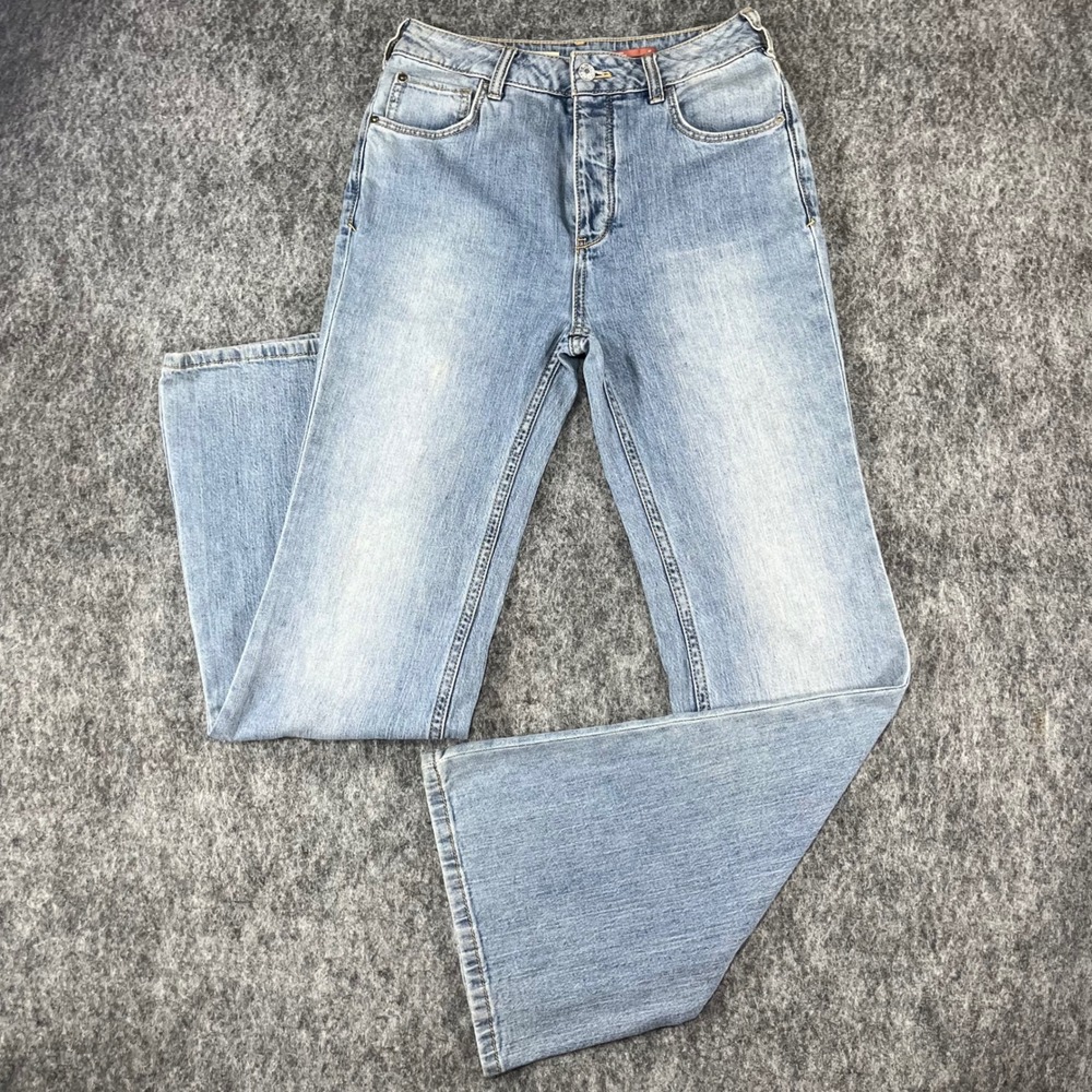 Pilcro Anthropologie High Rise Trouser Bootcut Jeans Womens 27 Blue Button Fly